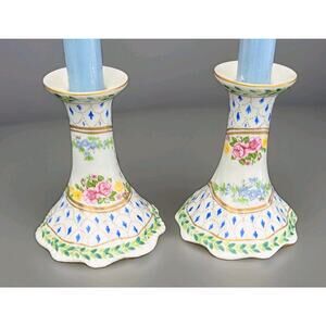 Paris Royal Porcelain Candle Holders Set 2 Handpainted Andrea Sadek Vintage